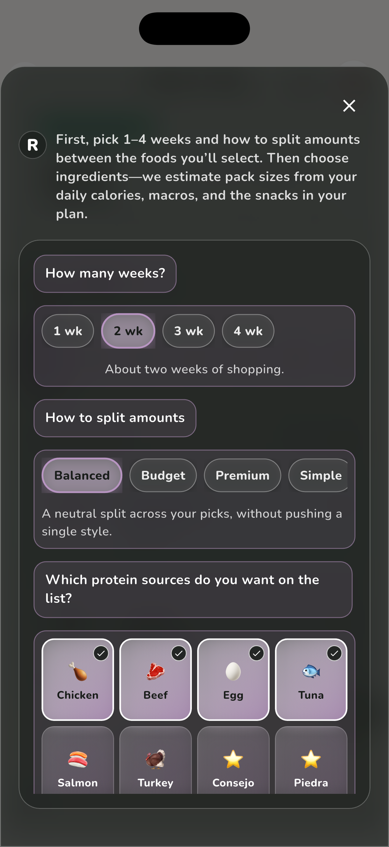 Monthly nutrition and shopping planning in REBORN